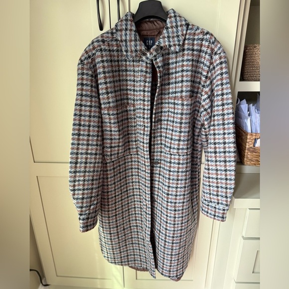NWT GAP Plaid Unlined Wool Blend Shacket Jacket SZ L Brown Blue Gray Black - Picture 4 of 14